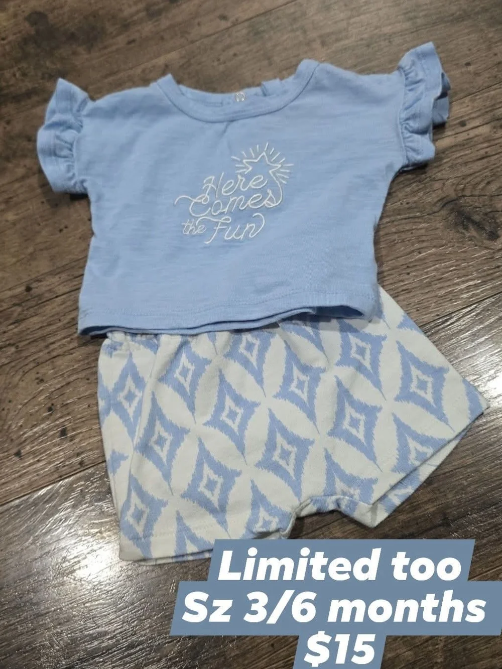 Limited Too Light Blue Baby Bodysuit with Pink Flower Logo